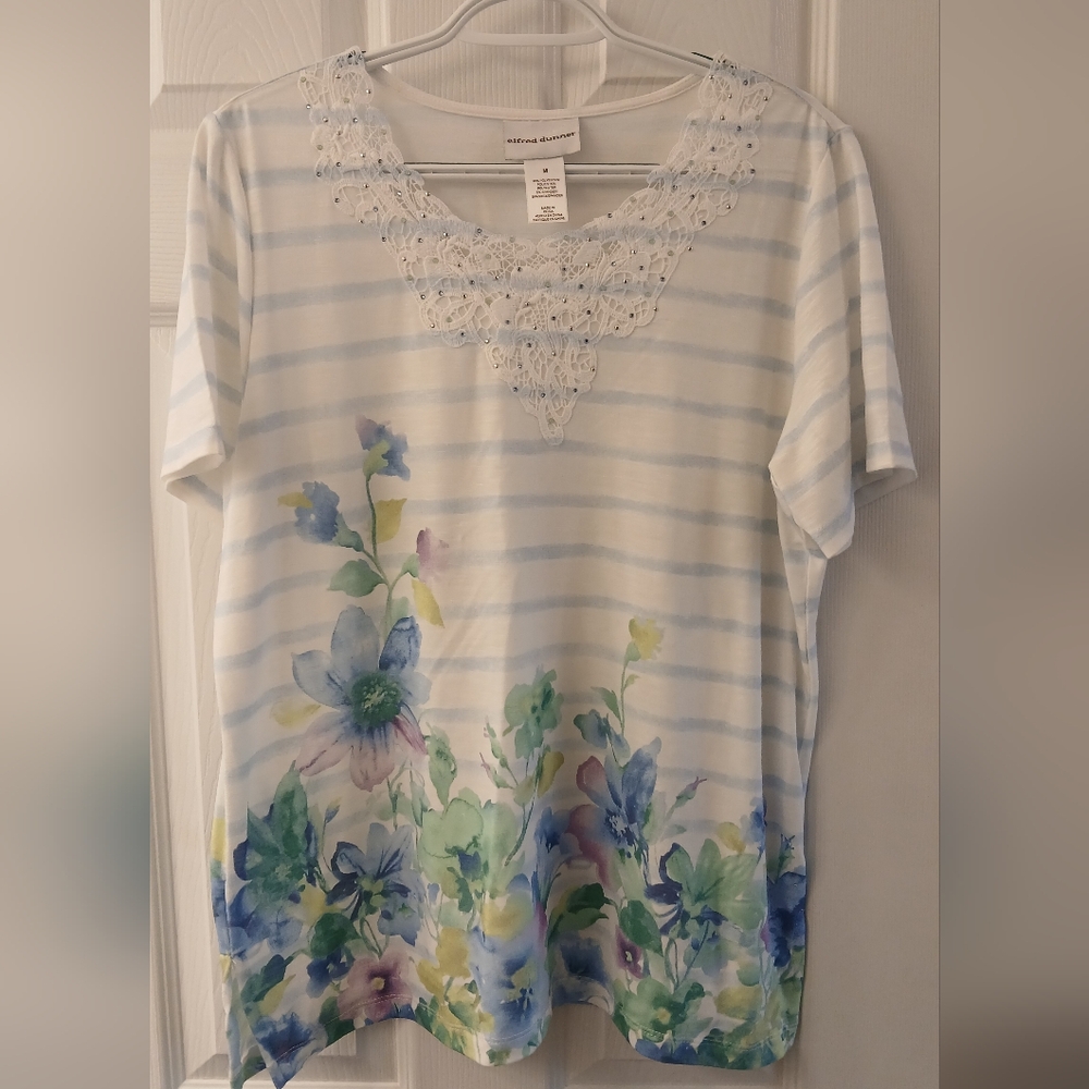 Alfred Dunner Artsy Watercolor Floral Print Top Medium